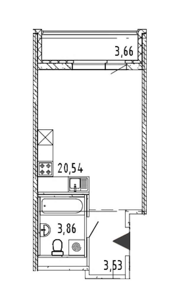 Квартира студия 27.93 м², 13/20 эт., ЖК «Новые горизонты 2»